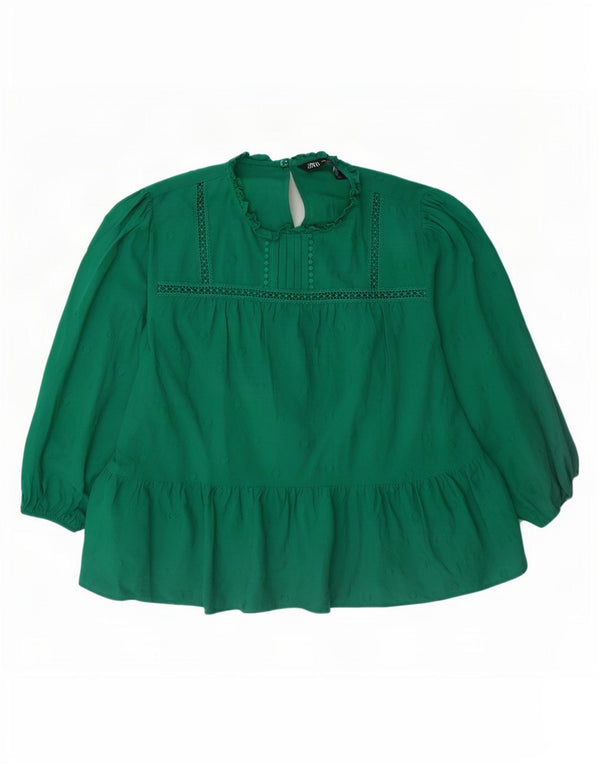 Camicetta a maniche lunghe da donna Zara UK 18 XL cotone maculato verde