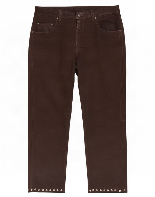 Pantaloni dritti in pelle vintage da uomo W38 L29 Marrone