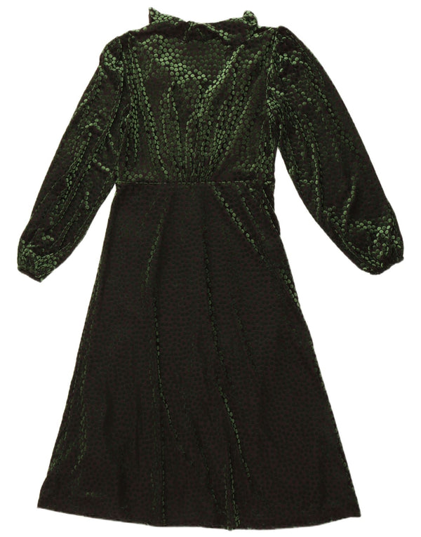 Abito lungo in velluto a maniche lunghe da donna Monsoon UK 12 a pois verde medio