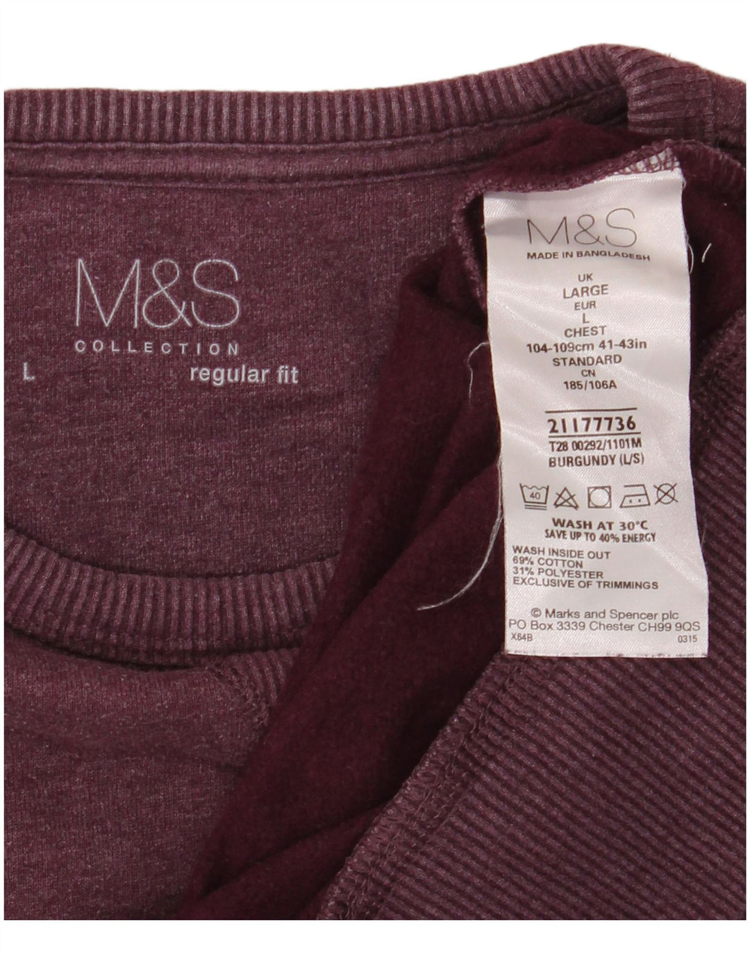 Felpa da uomo Regular Fit Marks & Spencer, grande, in cotone bordeaux