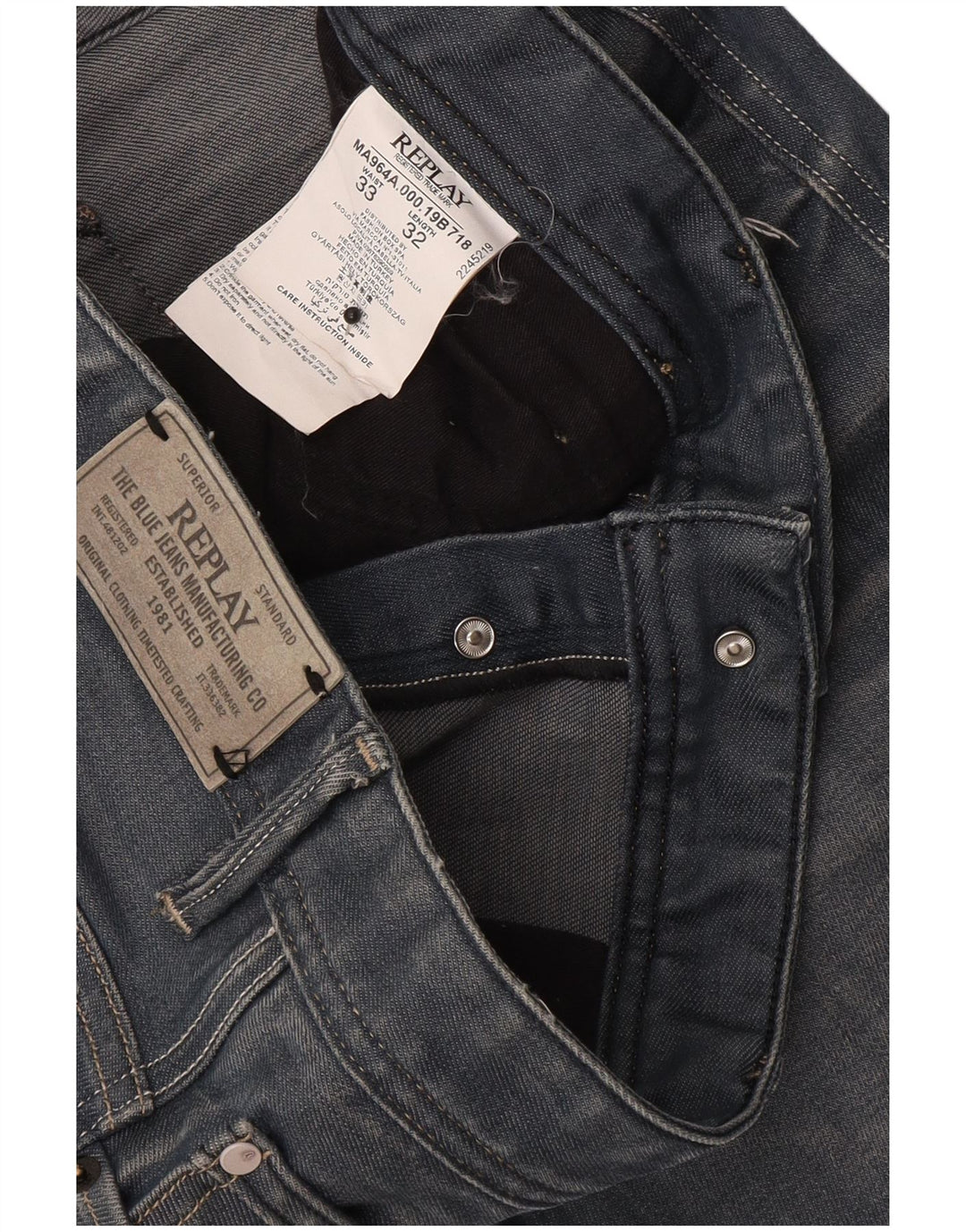 Jeans slim da uomo Replay W33 L32 cotone blu