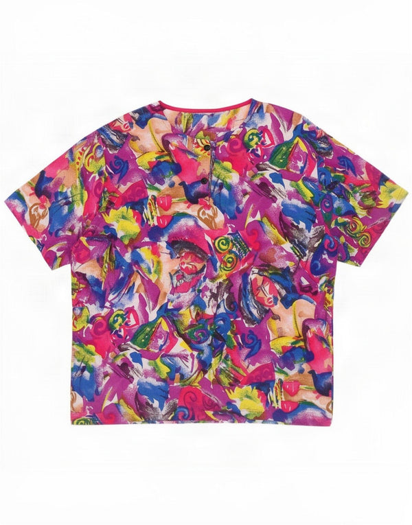 Camicetta vintage da donna UK 18 XL multicolore geometrica