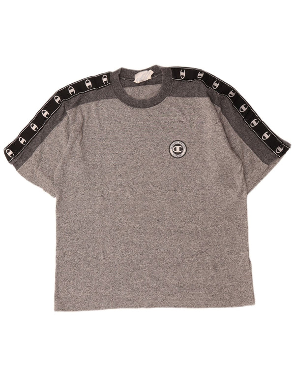 T-shirt grafica da uomo Champion Top XL in cotone color block grigio