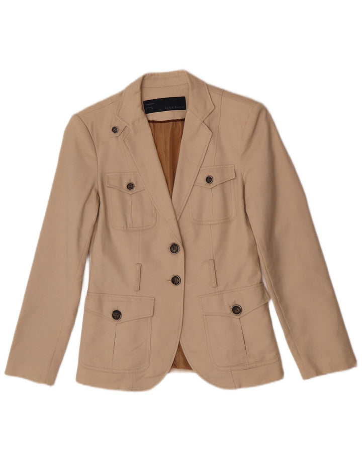 Giacca blazer a 2 bottoni da donna Zara UK 14 cotone beige medio