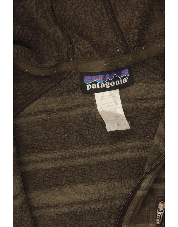 PATAGONIA Felpa con cappuccio e zip da uomo in poliestere a righe color kaki medio