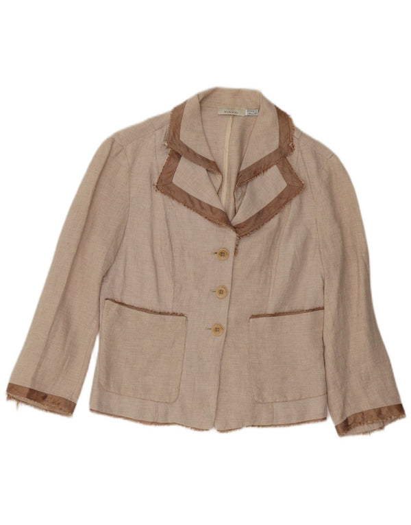 Giacca blazer a 3 bottoni da donna Pinko UK 8 piccola in cotone beige