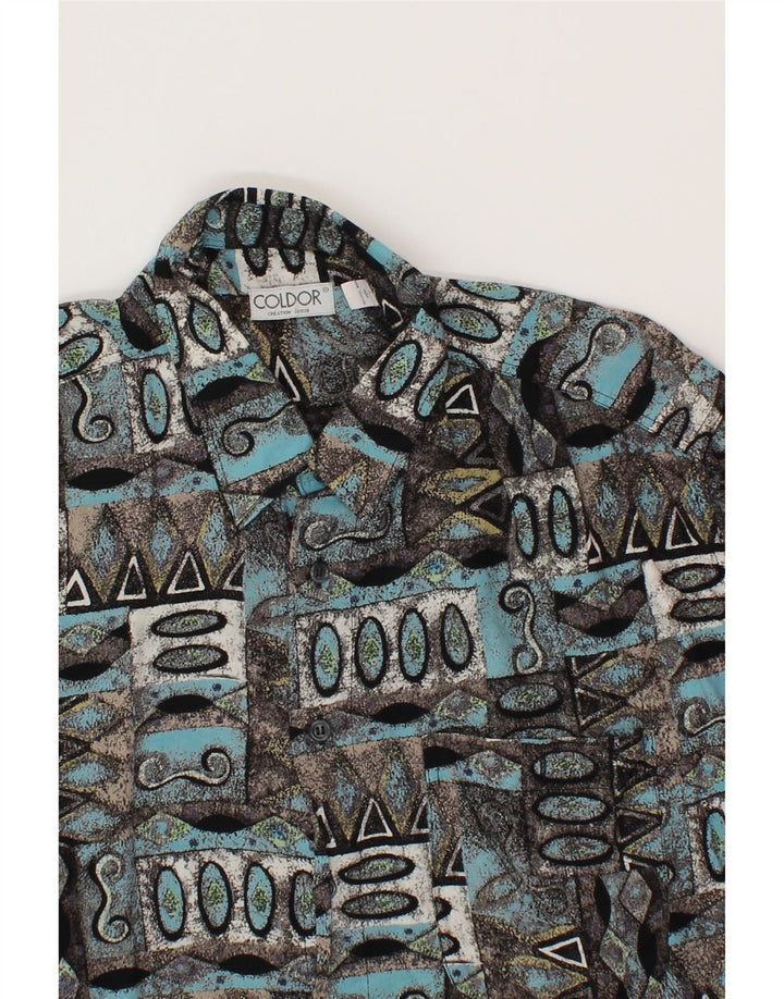 VINTAGE Mens Abstract Pattern Short Sleeve Shirt Large Blue Viscose Vintage Vintage and Second-Hand Vintage from Messina Hembry 