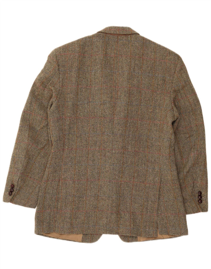 Giacca blazer vintage da uomo a 3 bottoni UK 38 a spina di pesce marrone medio