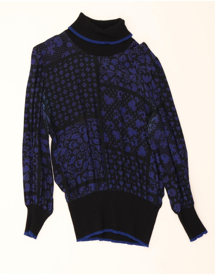 GIBI Womens Roll Neck Jumper Sweater UK 14 Large Navy Blue Patchwork Vintage Gibi and Second-Hand Gibi from Messina Hembry 
