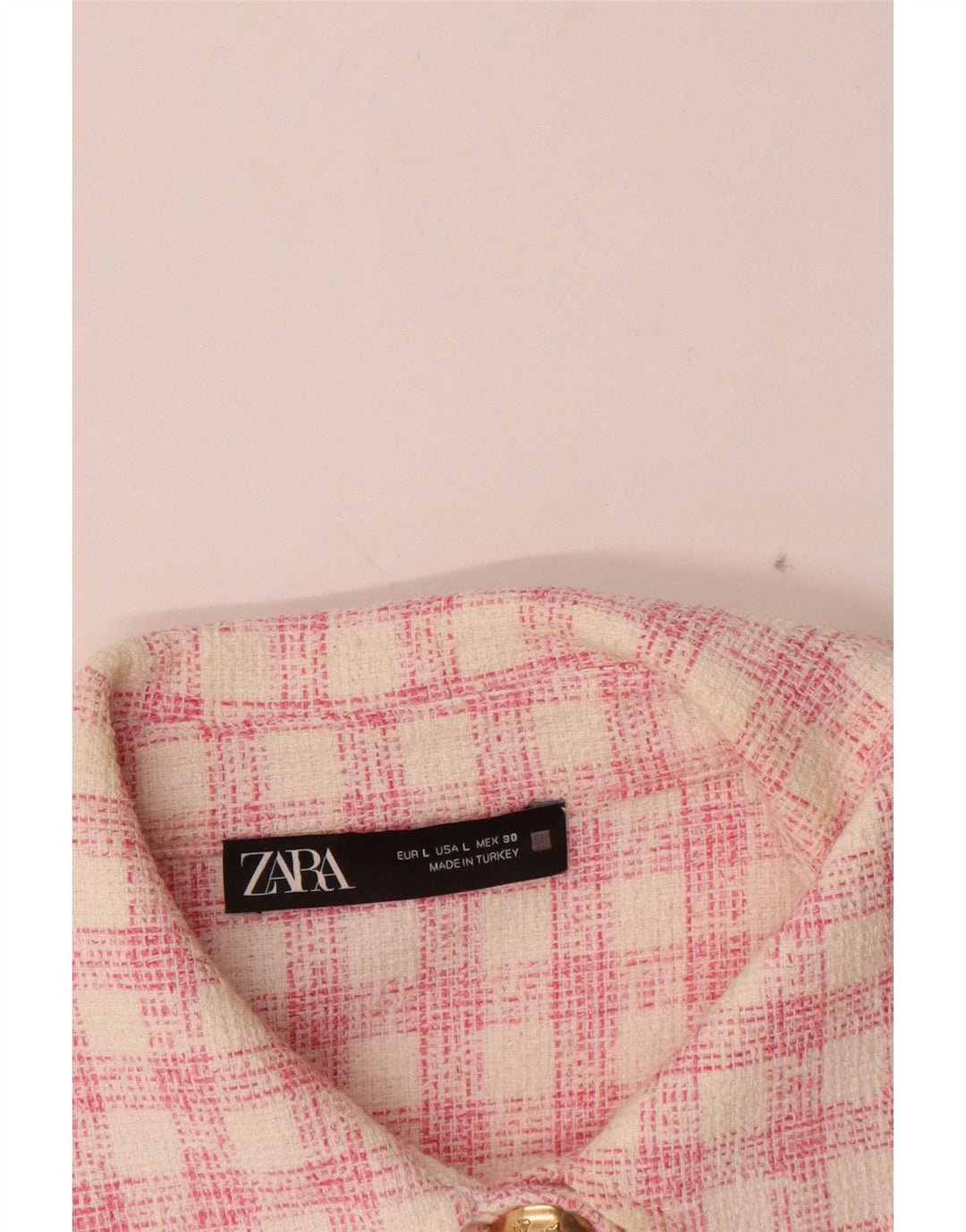 Giacca militare corta da donna Zara UK 16 grande quadretto rosa