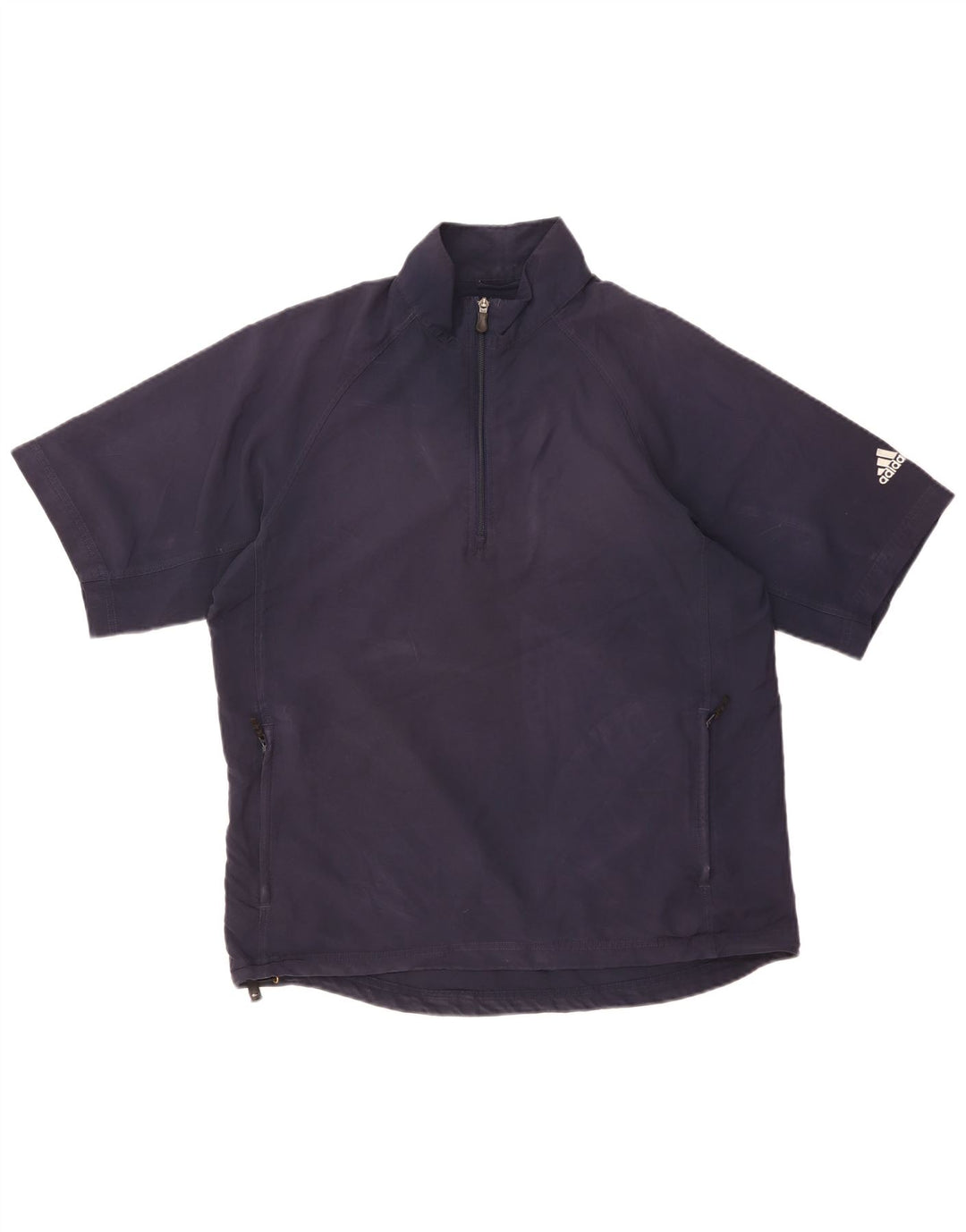 Adidas Uomo Manica Corta Zip Collo Pullover Tuta Top Medio Blu Navy