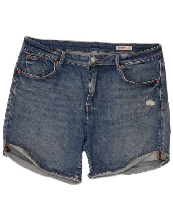 Pantaloncini di jeans a vita alta da donna Marks & Spencer UK 16 Large W38 Blu