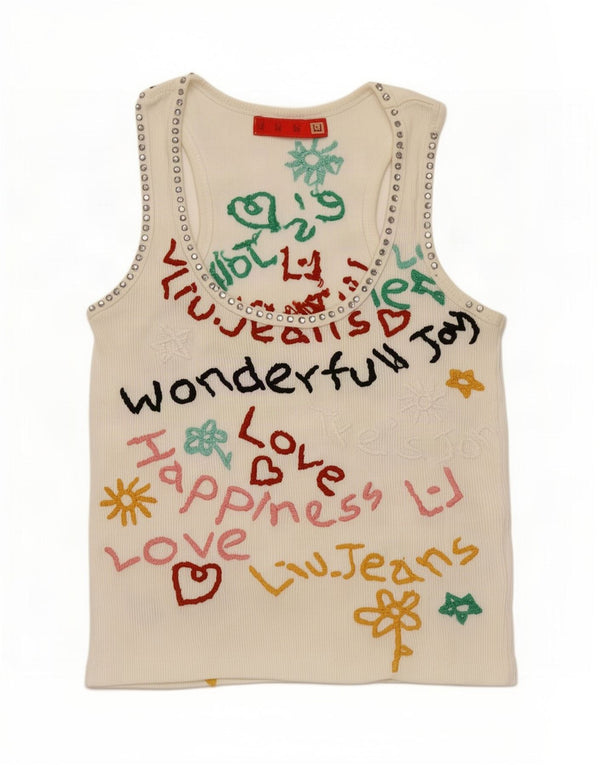 Liu Jo Womens Graphic Vest Top UK 6 XS White Cotton
