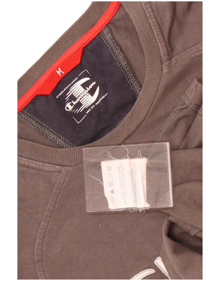 Champion Top grafico da uomo a maniche lunghe in cotone grigio medio