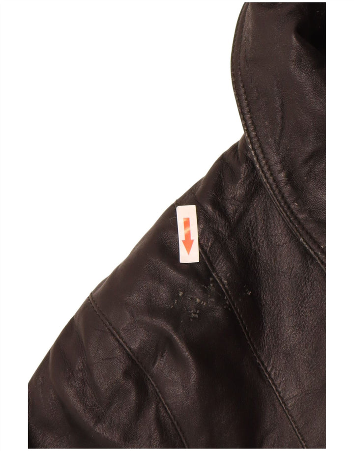 Cappotto in pelle vestibilità ampia da donna vintage UK 14 Pelle nera media