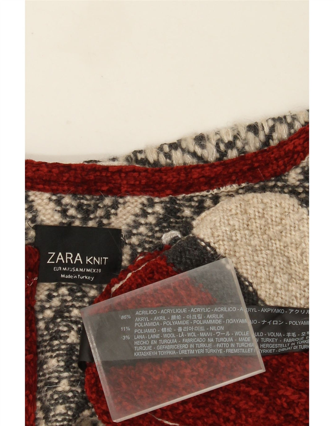 Maglione cardigan aperto lungo da donna Zara UK 14 Beige medio geometrico