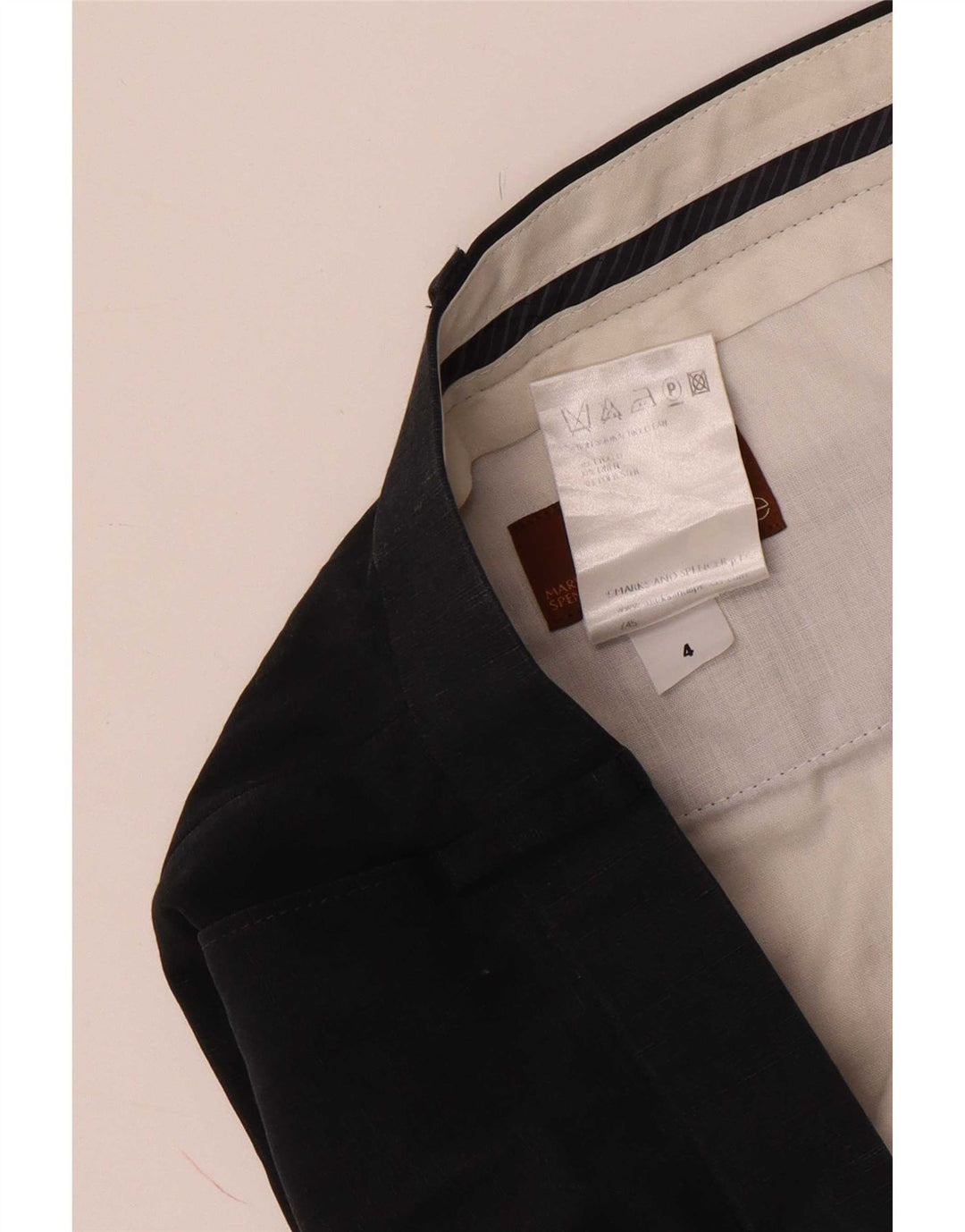 Pantaloni da abito con pegging da uomo Marks & Spencer W42 L33 Lyocell blu navy