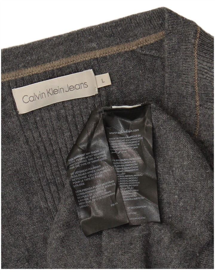 Maglione maglione con scollo a V da uomo Calvin Klein Jeans grande nylon grigio