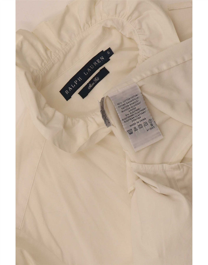 Camicia da donna Ralph Lauren con volant sul davanti US 6 cotone bianco medio