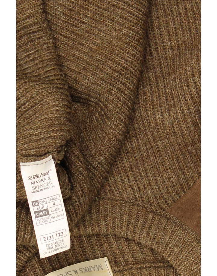 Maglione maglione girocollo da uomo Marks & Spencer grande in lana color kaki