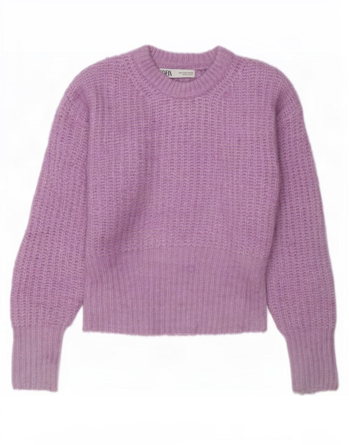 Maglione maglione con scollo a barca da donna Zara UK 10 piccolo poliestere viola