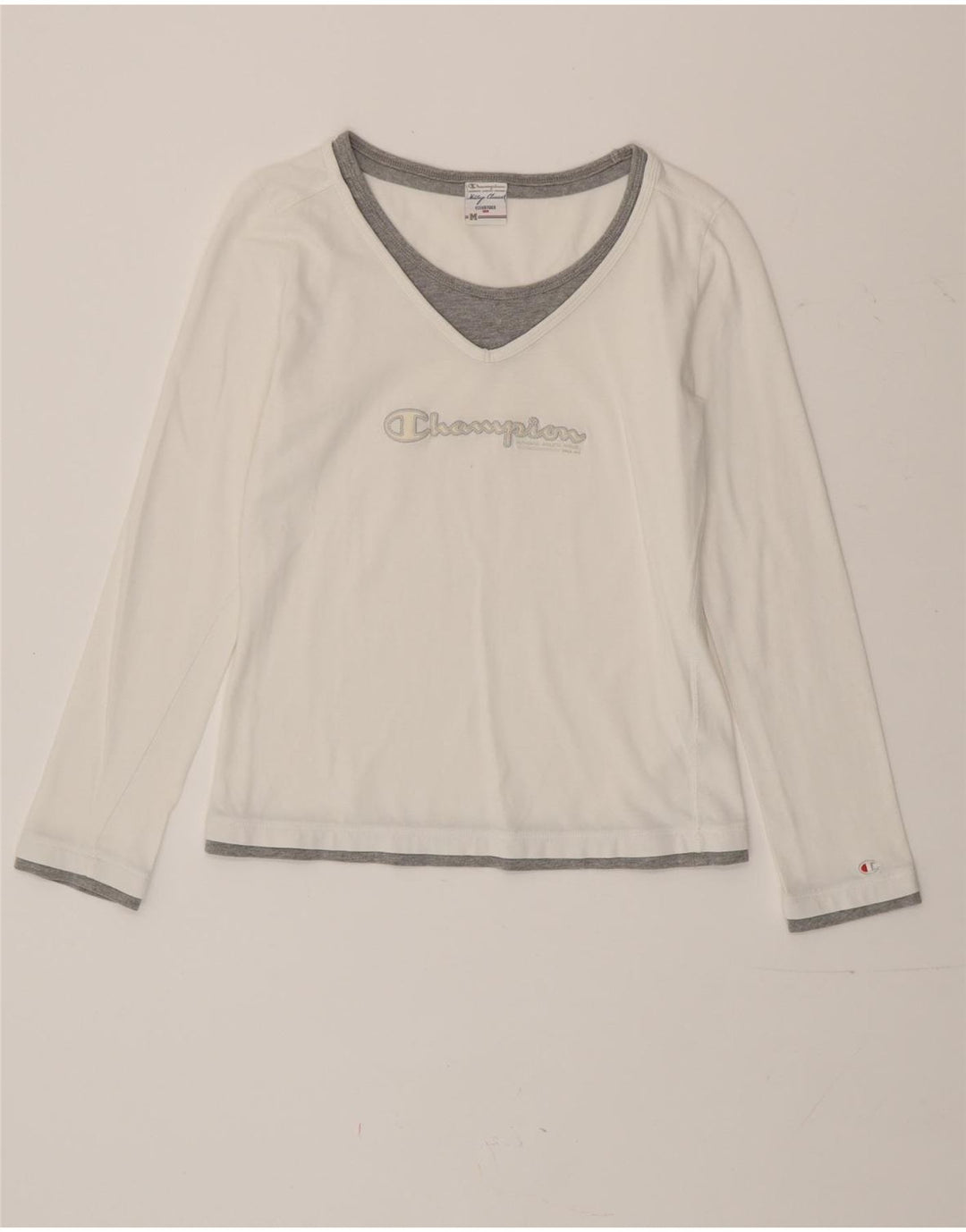 Maglietta grafica da donna Champion manica lunga UK 12 medio bianco