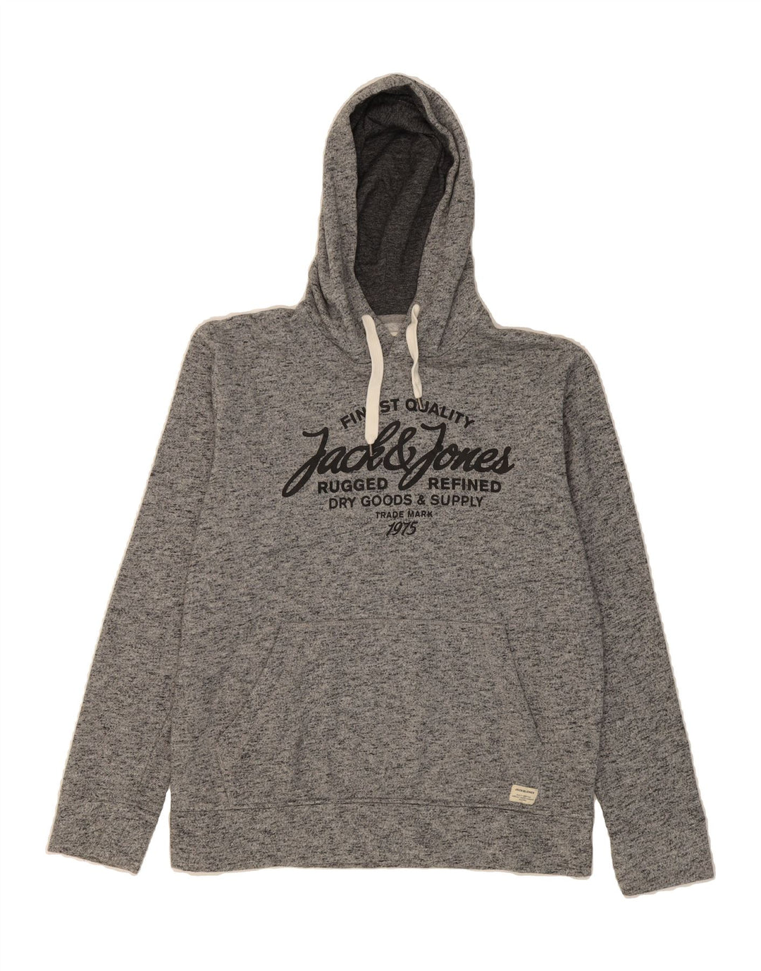 JACK & JONES Mens Graphic Hoodie Jumper Medium Grey Flecked Polyester Vintage Jack & Jones and Second-Hand Jack & Jones from Messina Hembry 