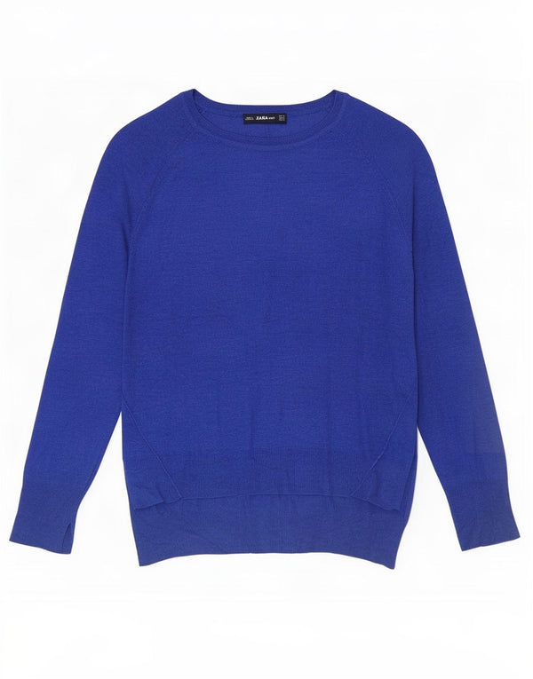 Maglione maglione con scollo a barca da donna Zara UK 14 Viscosa blu medio