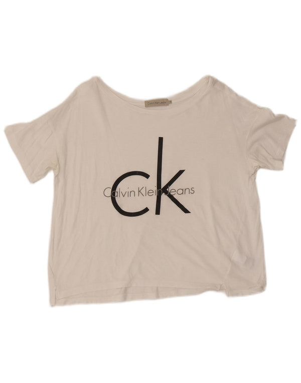 Maglietta grafica corta da donna Calvin Klein Jeans Top UK 10 piccola bianca