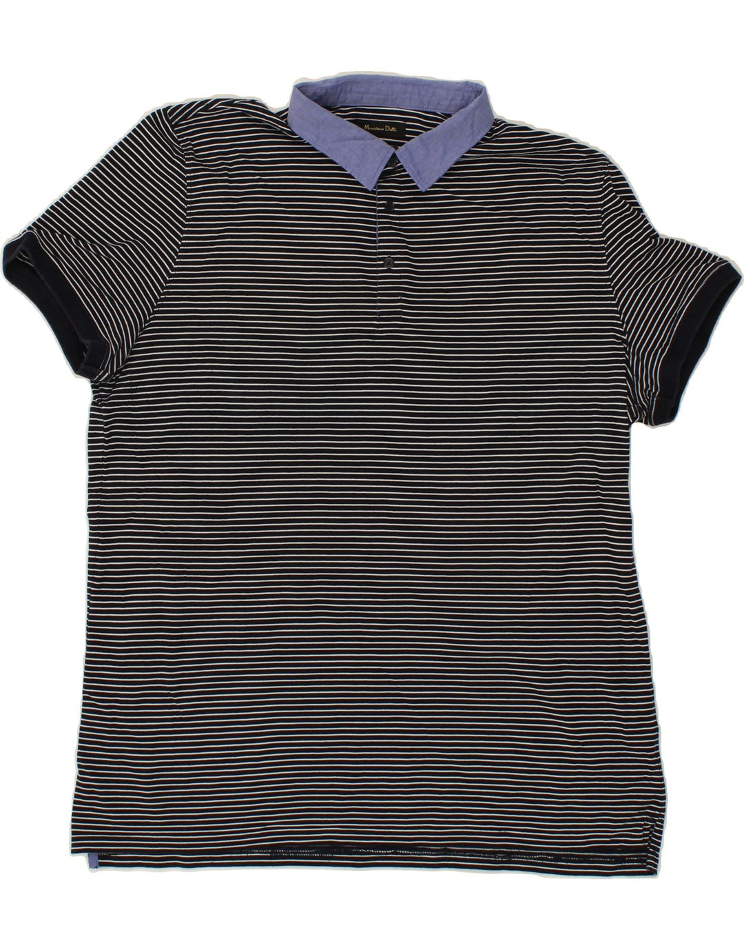 MASSIMO DUTTI Mens Polo Shirt Large Navy Blue Striped Vintage Massimo Dutti and Second-Hand Massimo Dutti from Messina Hembry 
