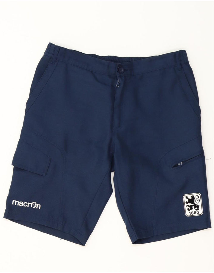 MACRON Mens Graphic Cargo Shorts Medium W32  Navy Blue Polyester Vintage Macron and Second-Hand Macron from Messina Hembry 