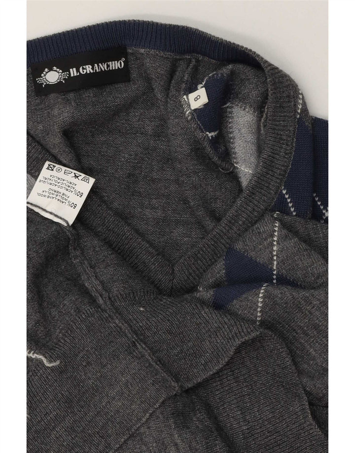 Il Granchio Maglione da uomo con scollo a V, grande lana grigia a rombi/diamante