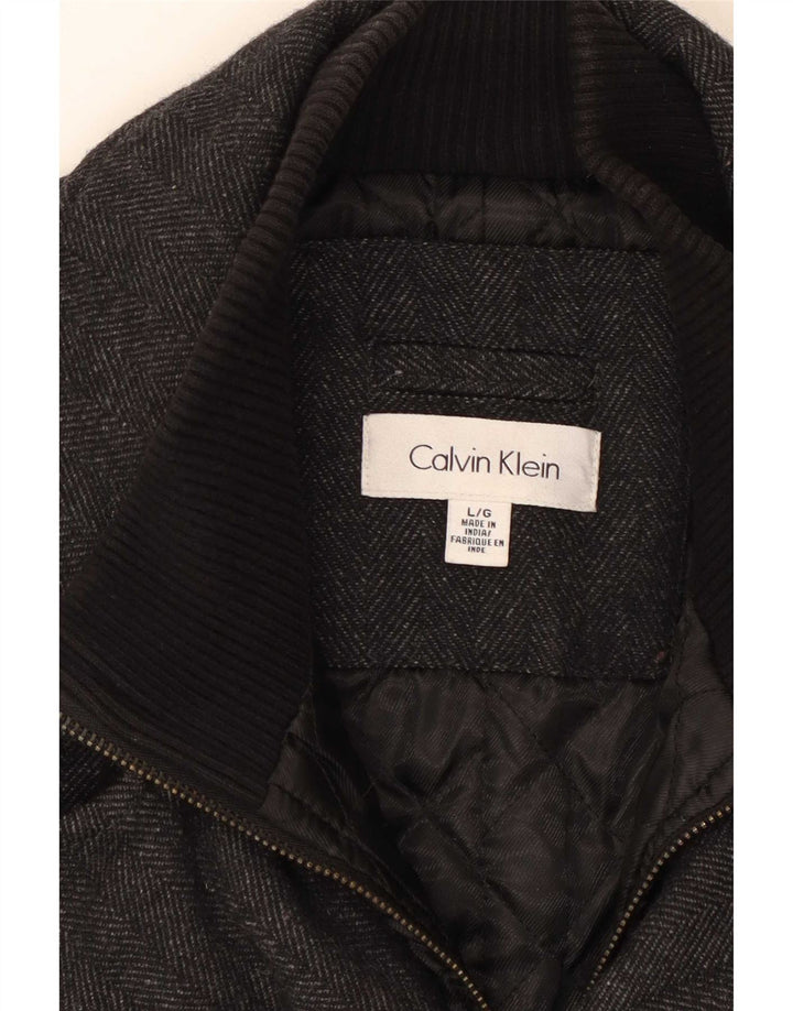 Caban da uomo Calvin Klein UK 40 Large in lana a spina di pesce grigia