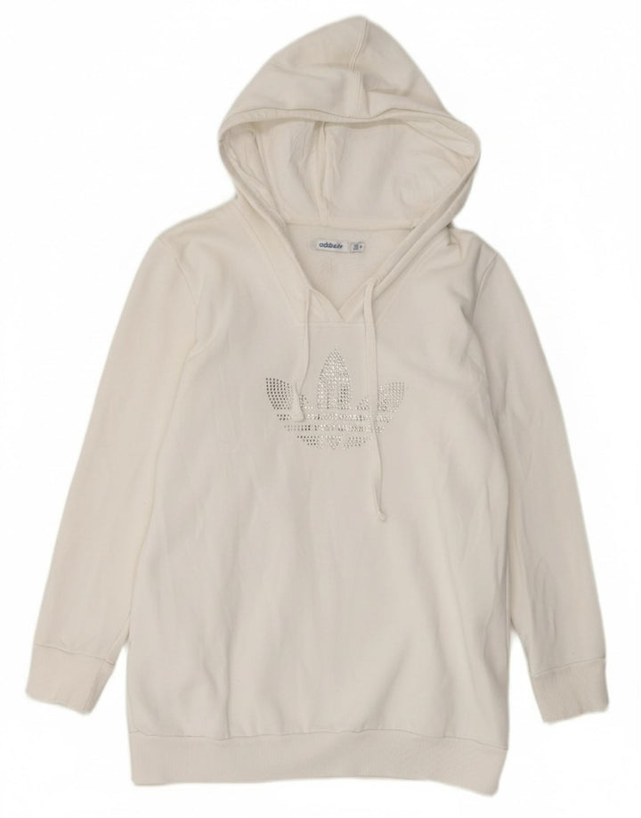 ADIDAS Womens Loose Fit Graphic Hoodie Jumper EU 42 Medium White Polyester