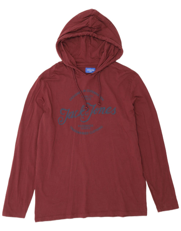 Jack & Jones Top grafico da uomo con cappuccio manica lunga 2XL Borgogna