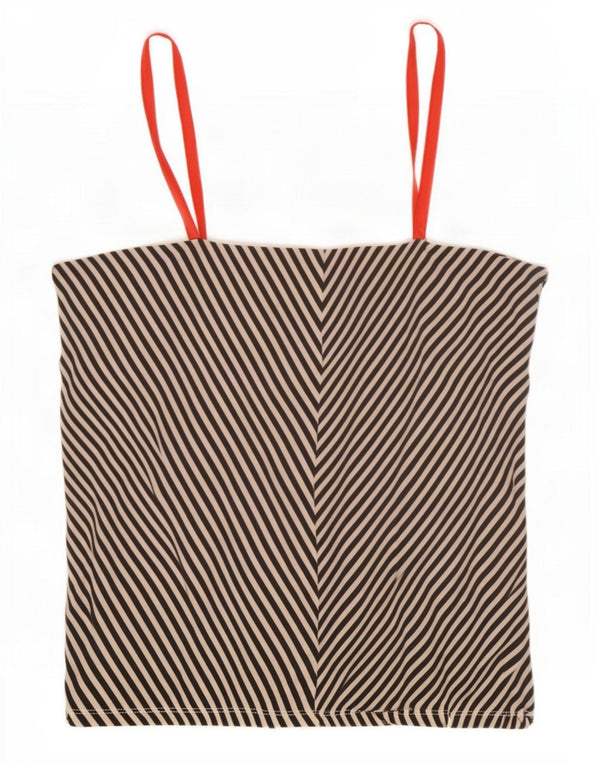 Canottiera vintage da donna UK 12 Chevron medio nero