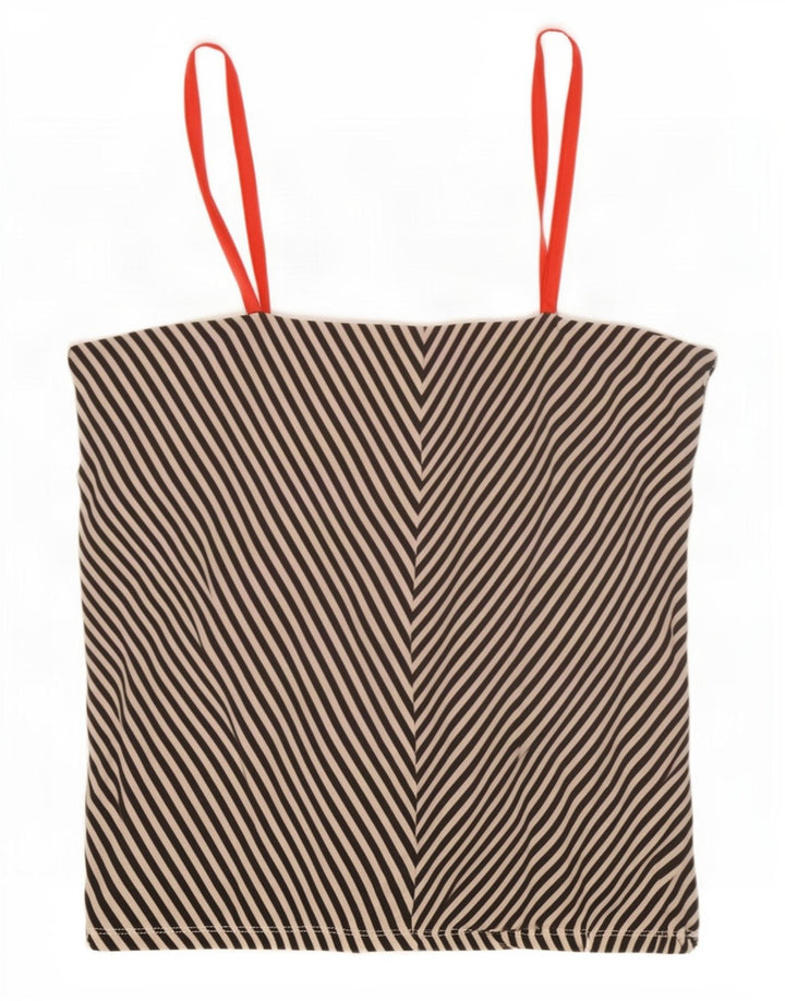 Canottiera vintage da donna UK 12 Chevron medio nero