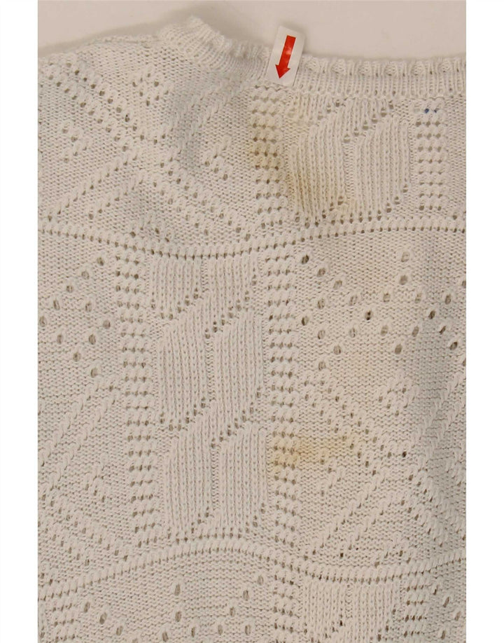 Maglione vintage da donna con collo a bottoni IT 42 Acrilico bianco medio
