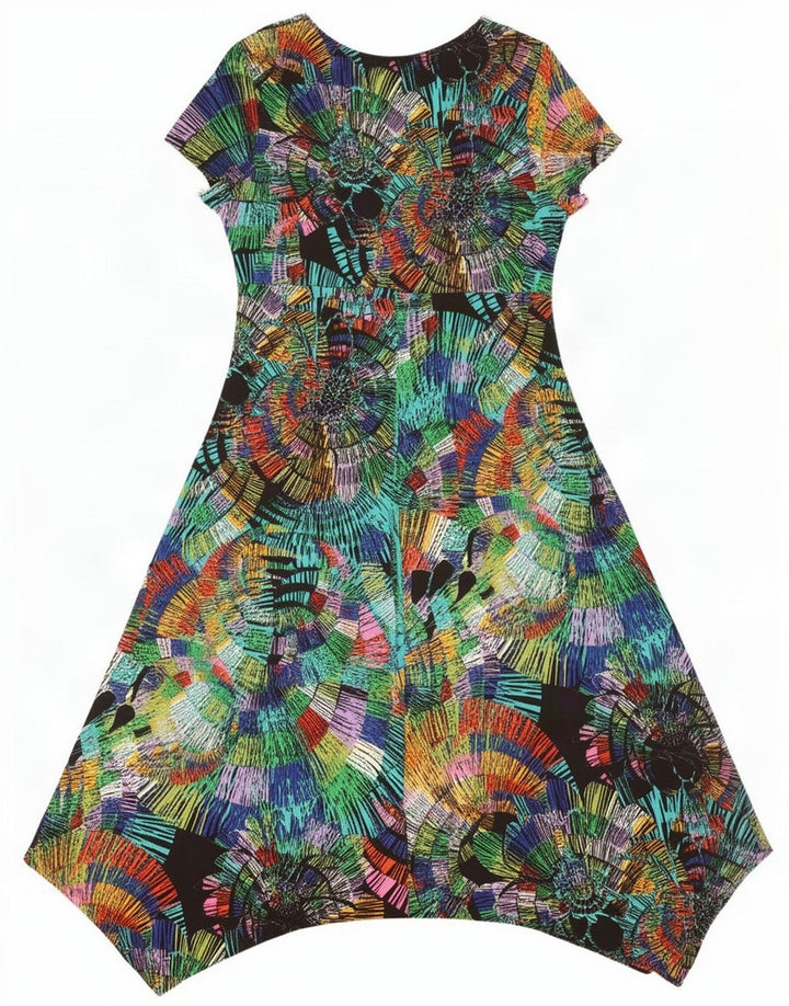 Abito asimmetrico da donna Wallis UK 16 Grande motivo geometrico multicolore