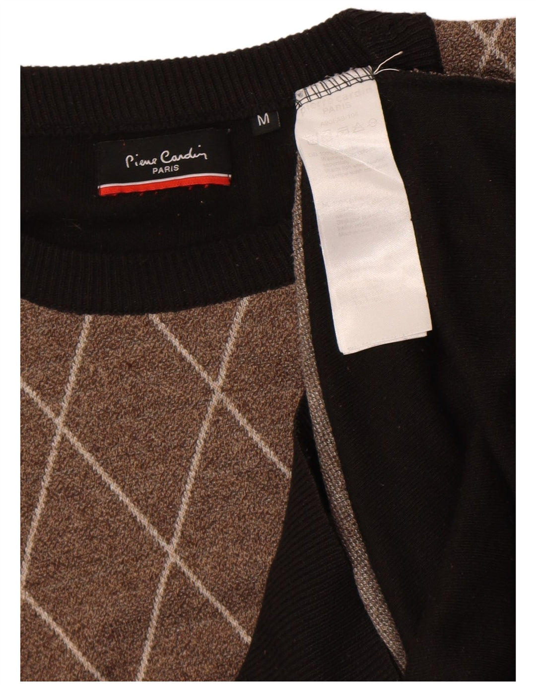 Maglione maglione girocollo da uomo Pierre Cardin medio nero a rombi/diamante