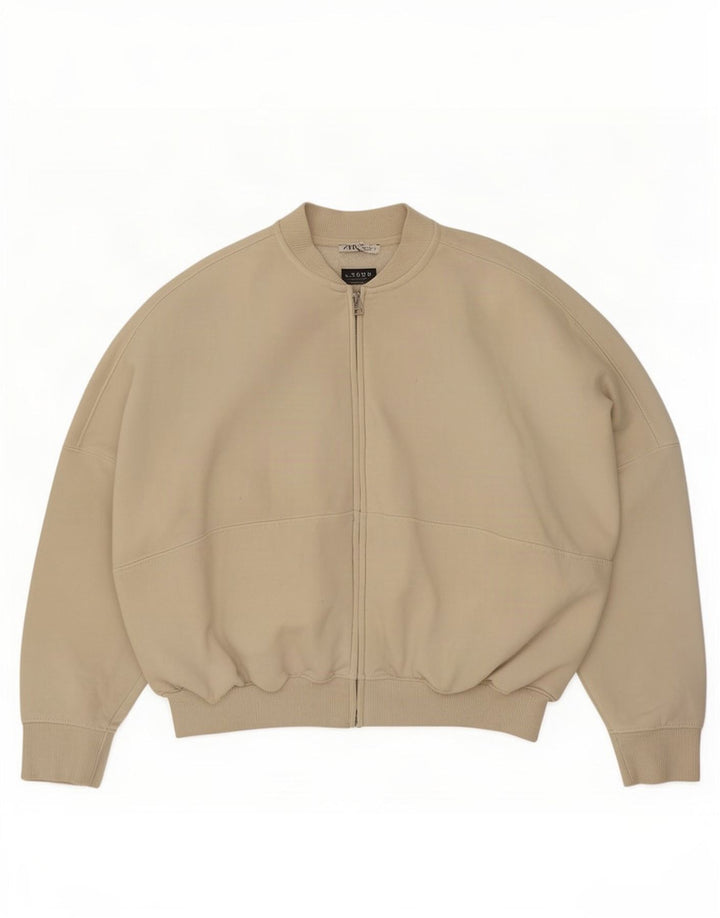 Giacca da ginnastica oversize da donna Zara UK 10 piccola in cotone beige