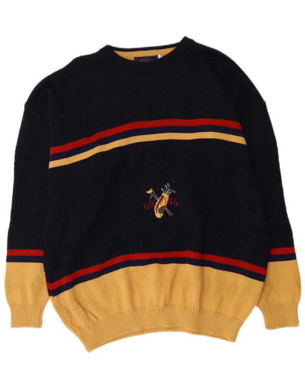 Maglione maglione girocollo con grafica vintage da uomo XL color block blu navy