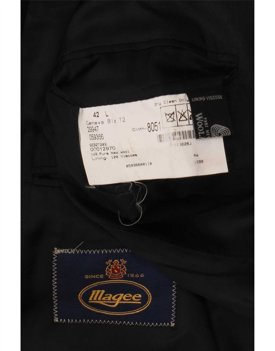Giacca blazer da uomo a 2 bottoni Magee UK 42 XL Blu navy in lana vergine