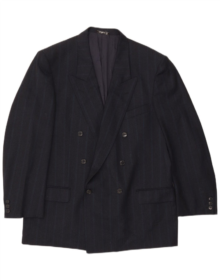 Giacca blazer doppiopetto da uomo Ungaro UK 38 gessato medio blu navy