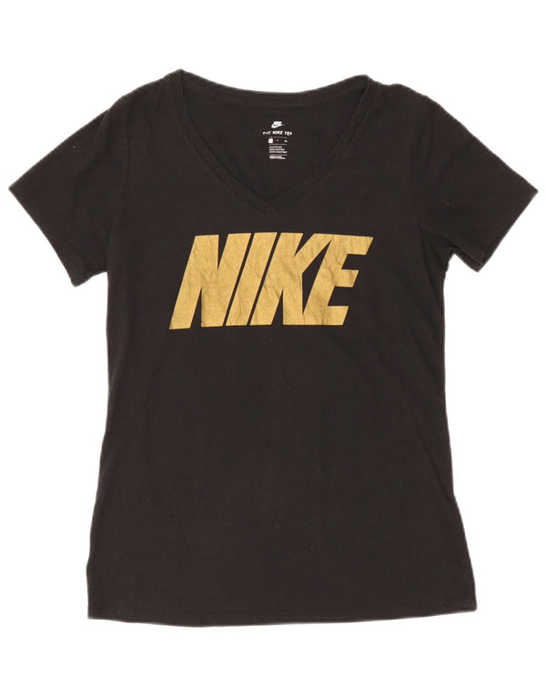NIKE T-shirt grafica da donna con taglio atletico Top UK 10 Small Nero Poliestere