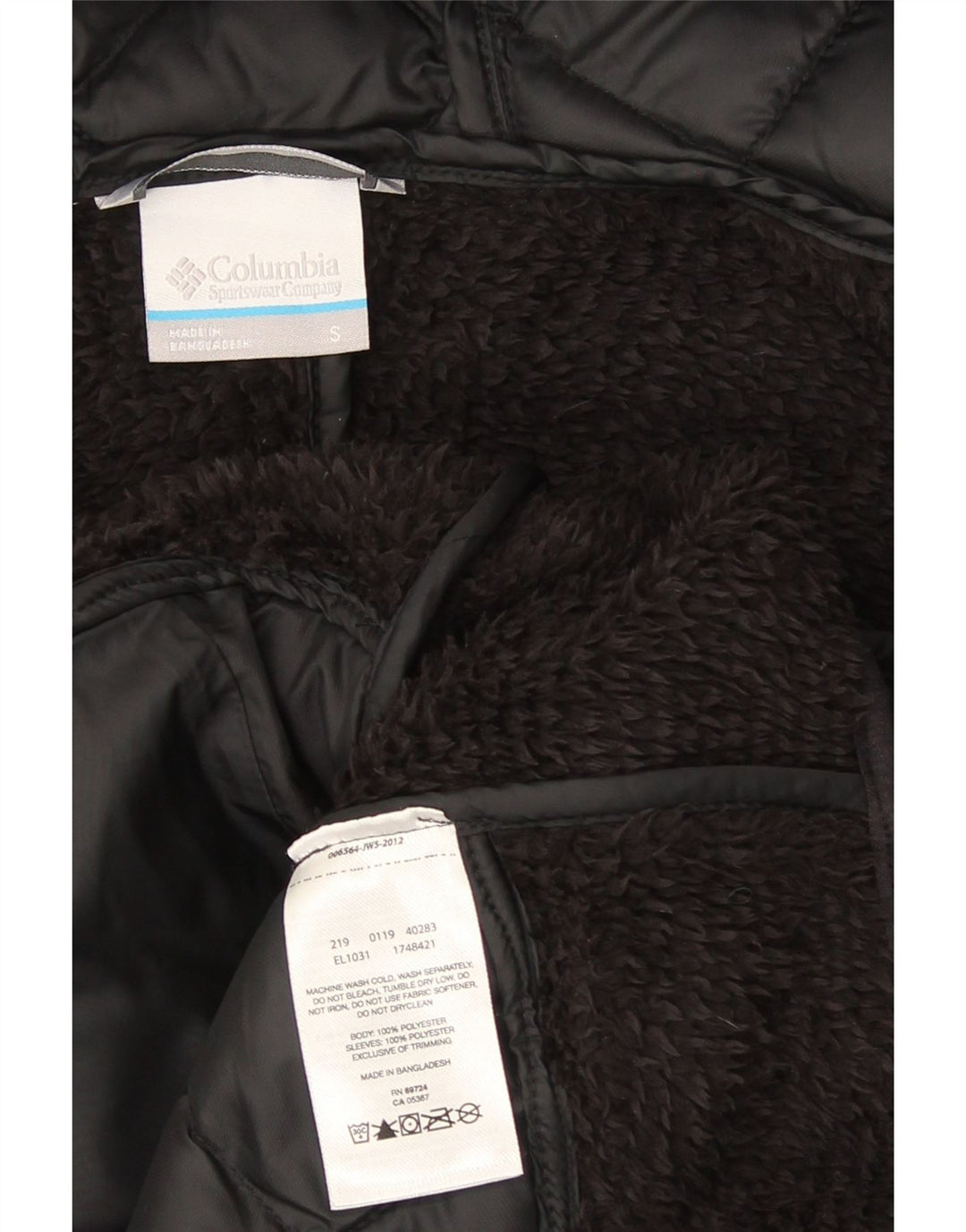 Giacca in pile trapuntata con cappuccio da donna Columbia UK 10 Small Poliestere nero