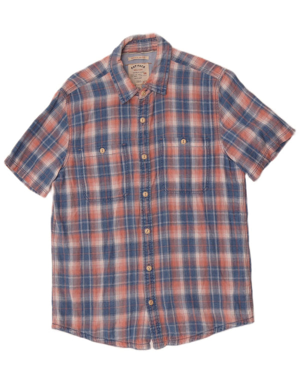 Camicia da uomo a maniche corte, vestibilità regolare, Fat Face, in cotone scozzese piccolo blu