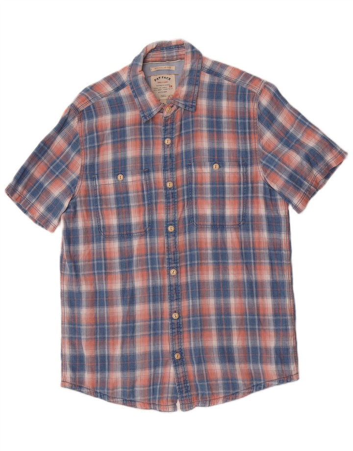 Camicia da uomo a maniche corte, vestibilità regolare, Fat Face, in cotone scozzese piccolo blu