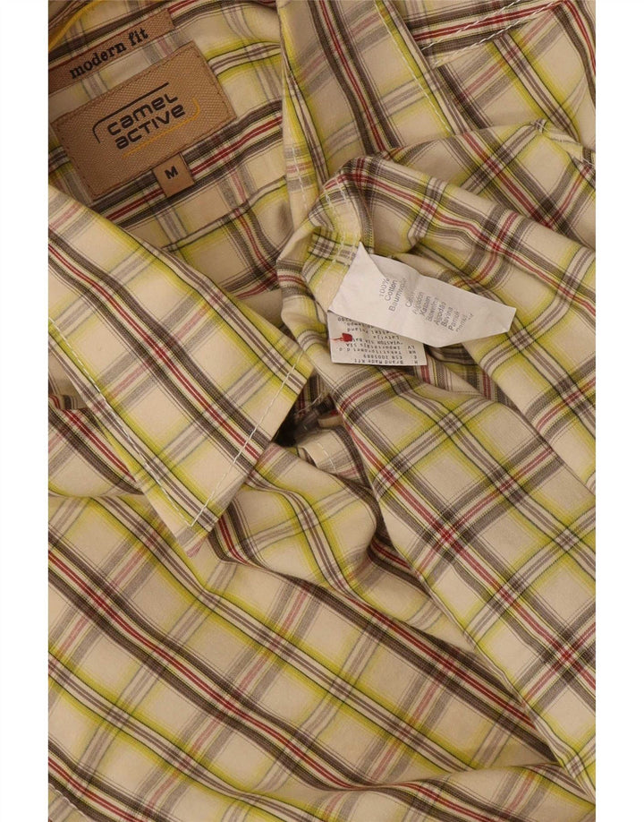 Camicia a maniche corte dal taglio moderno da uomo Camel Active in cotone a quadri beige medio