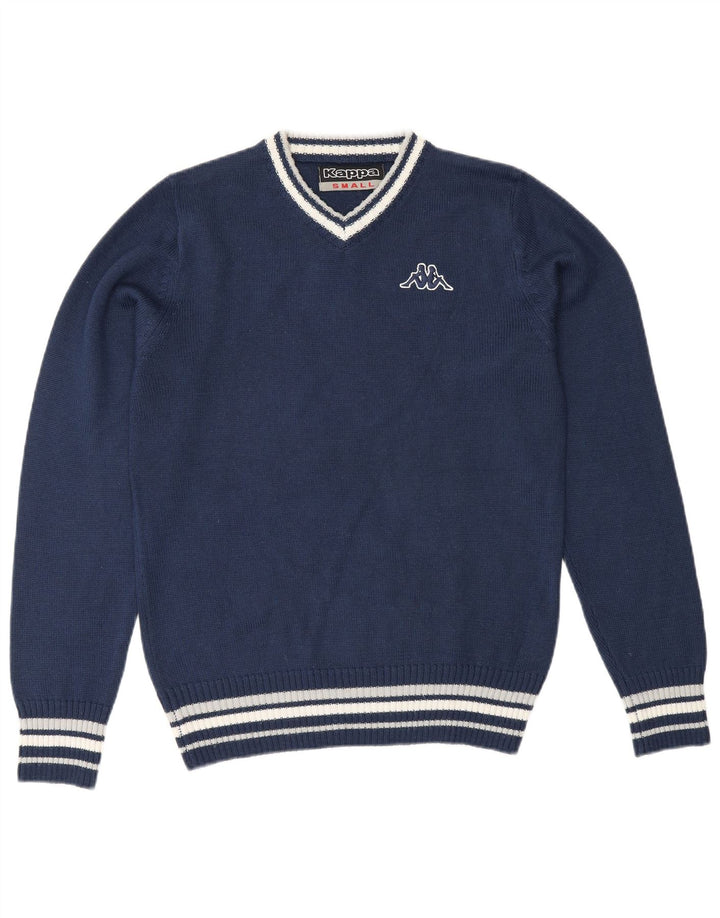 Maglione Kappa da uomo con scollo a V piccolo acrilico a righe blu navy